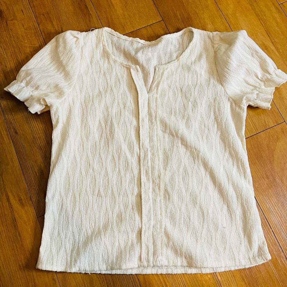 Cream colored, fluff sleeve top